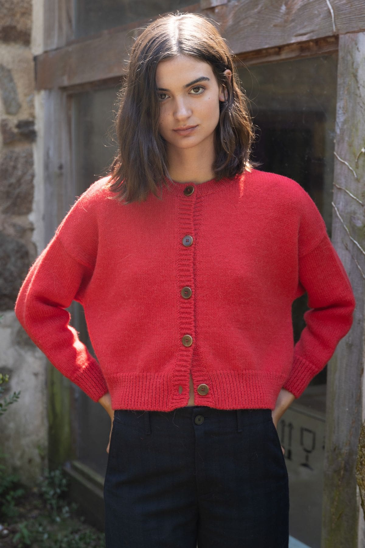 Chaqueta Corta Lana Alpaca Roja Fala