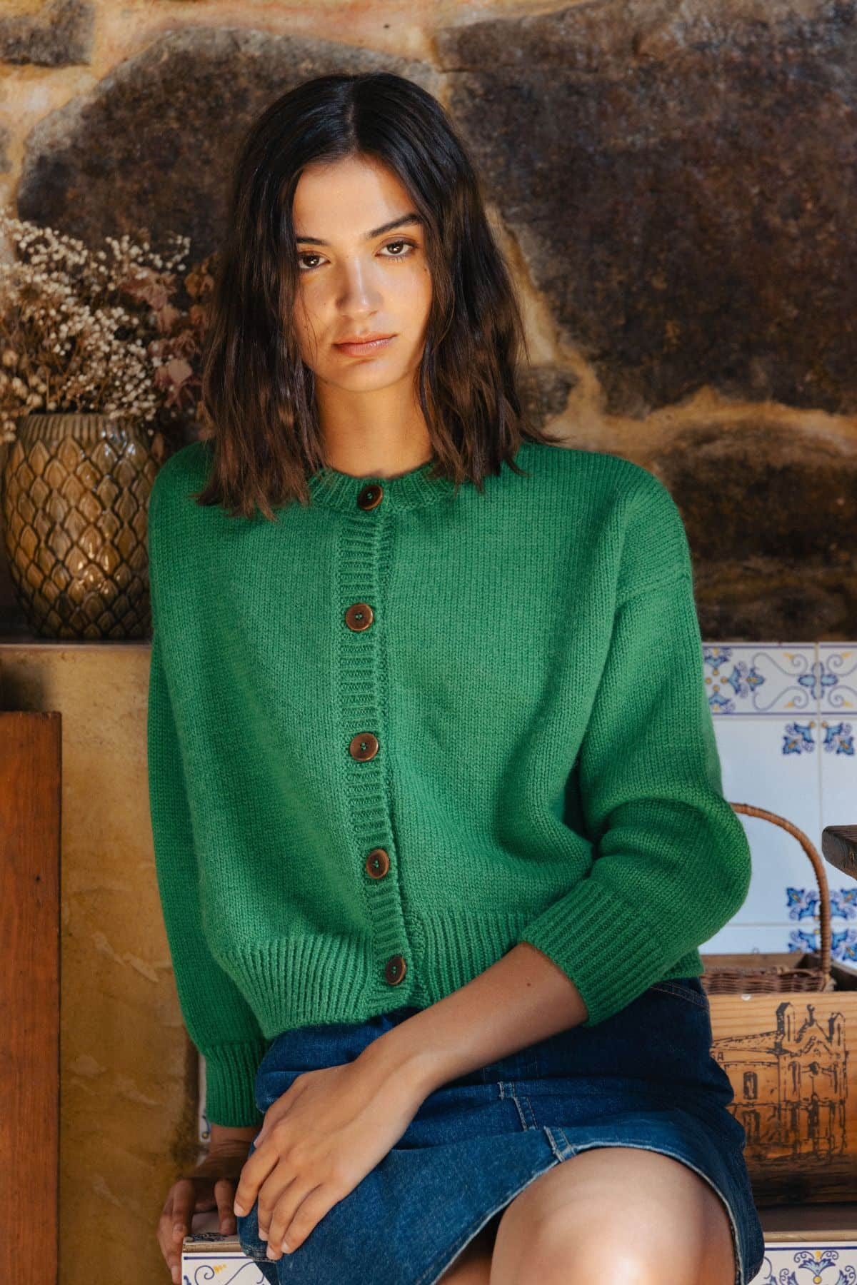 Green outlets Cropped Cardigan