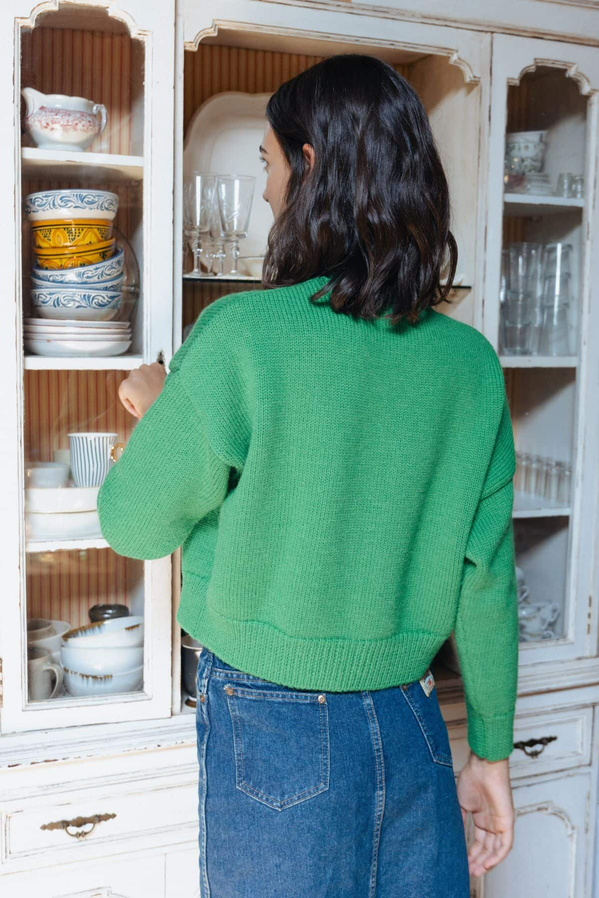 Green Alpaca Wool Cropped Cardigan Fala