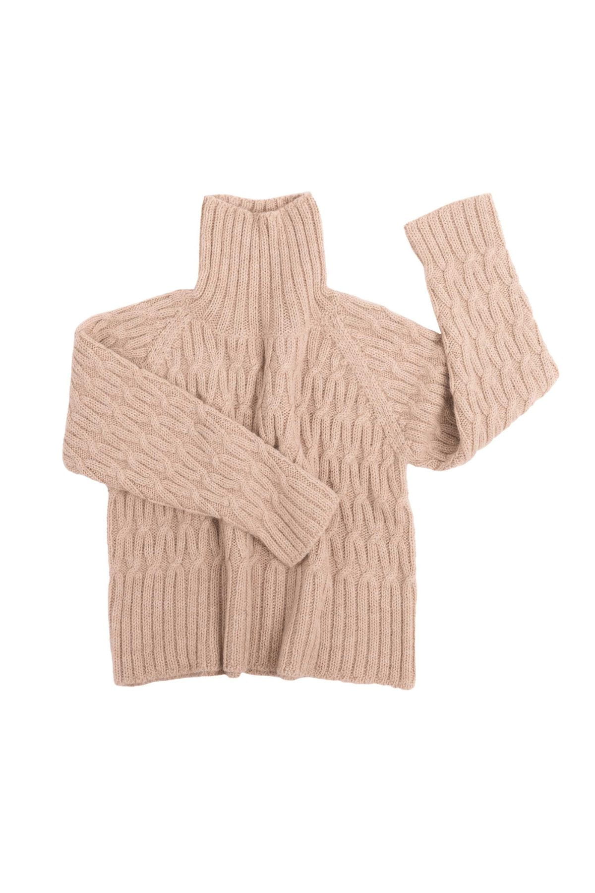 High Neck Alpaca Wool Beige Sweater Nós