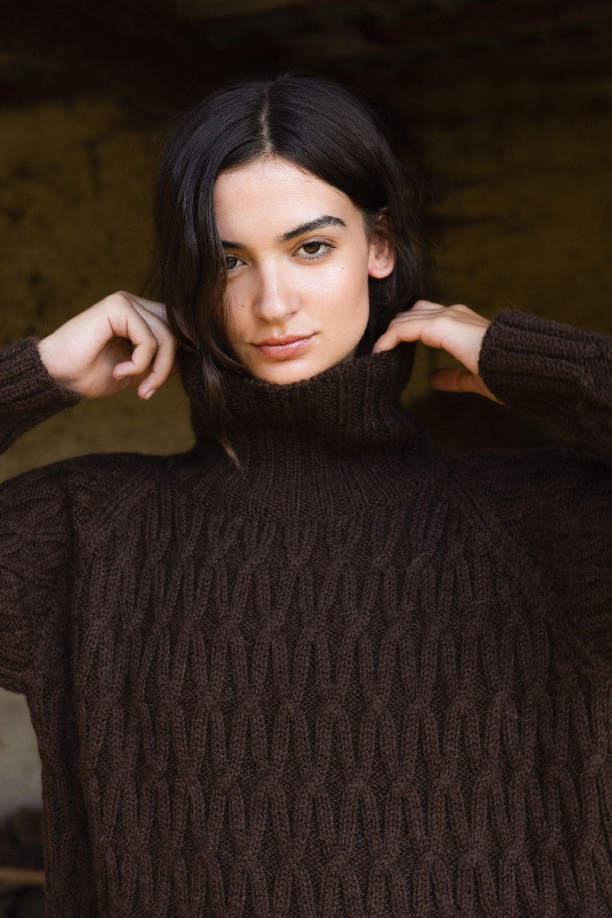 High Neck Alpaca Wool Sweater Brown Nós