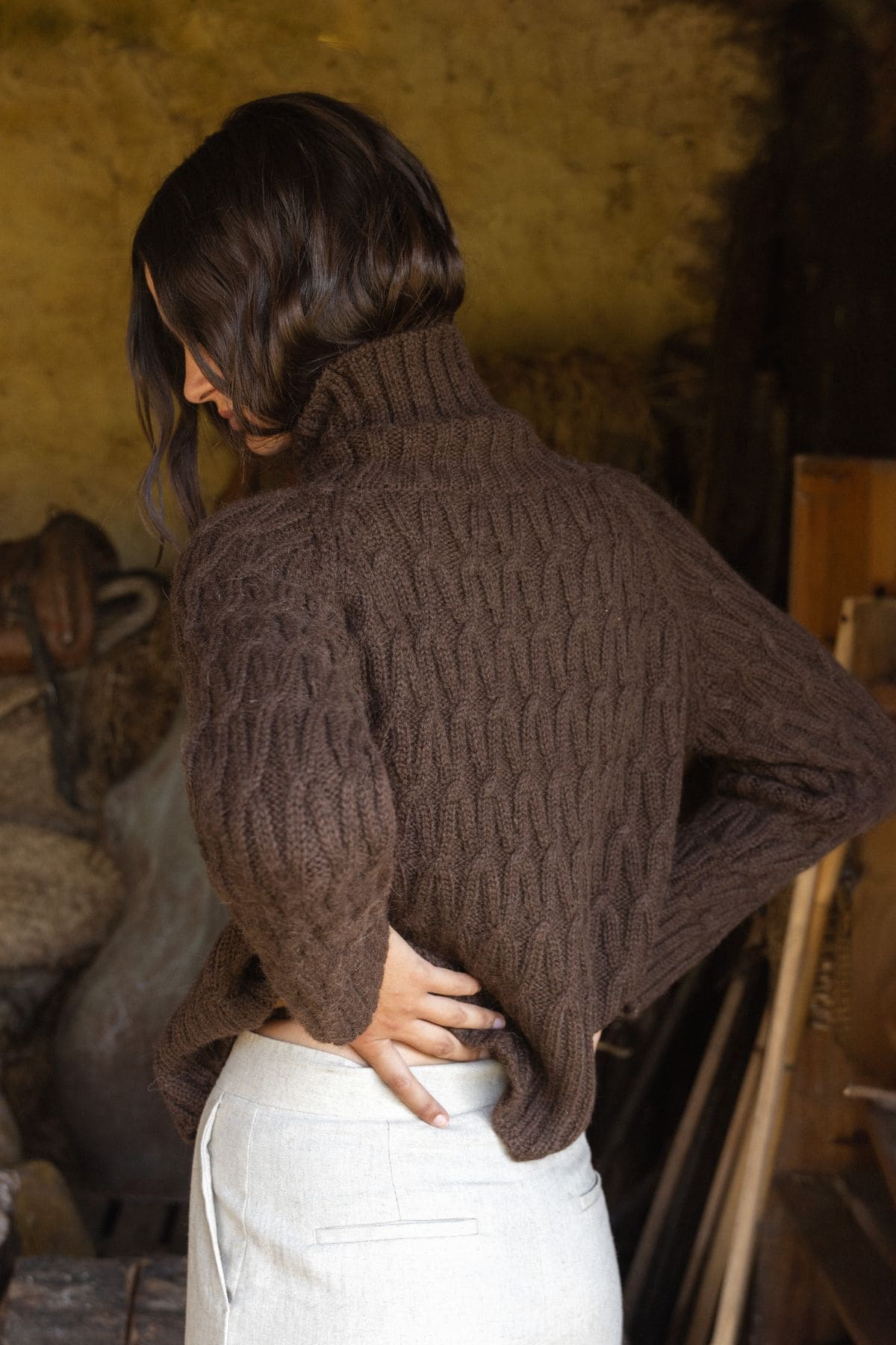 High Neck Alpaca Wool Jersey Brown Nós